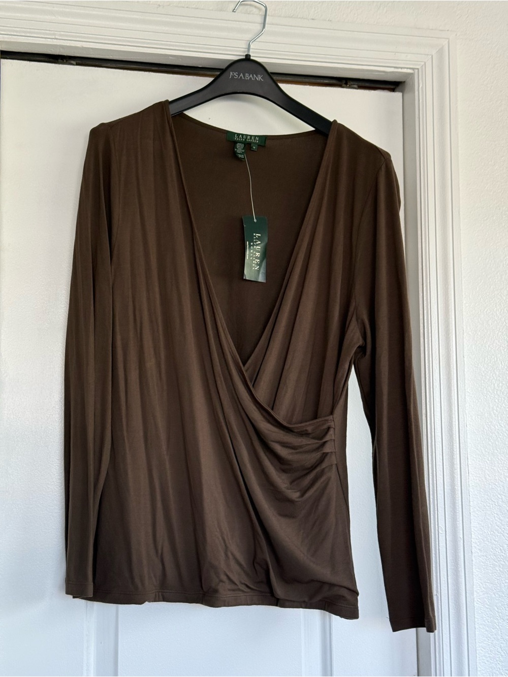 Lauren Ralph Lauren Chocolate Brown Wrap-Style Long Sleeve Top